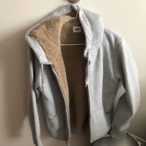 Pile-lined sweat long sleeve full zipup hoodie